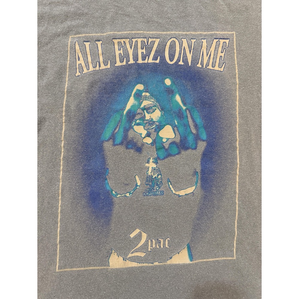 2Pac TShirt Mens LG Black All Eyez On Me Gray Album Tracklist Back Tupac Hip Hop - Picture 2 of 7